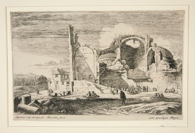 Een brooduitdeling aan de armen, uit de serie Twaalf landschappen door Herman van Swanevelt
