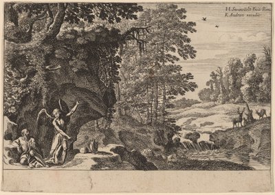 Elia in de wildernis door Herman van Swanevelt
