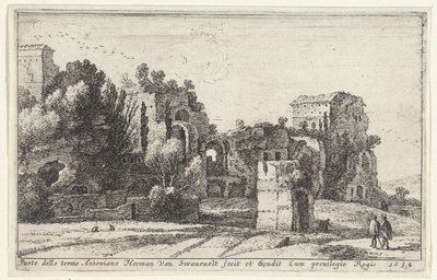 Gezicht op de Thermen van Caracalla door Herman van Swanevelt