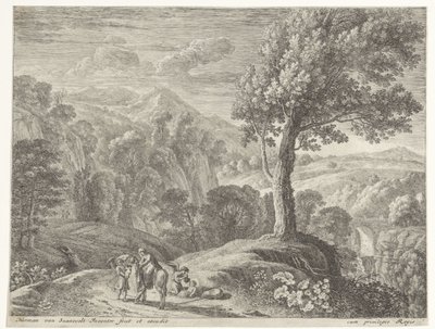 Jozef helpt Maria van de ezel (Vlucht naar Egypte) door Herman van Swanevelt