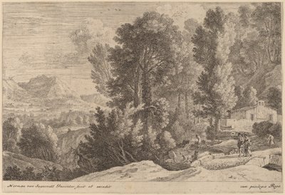 Landschap met wasvrouwen door Herman van Swanevelt