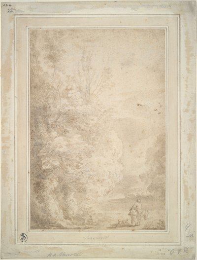 Landschap met reiziger op ezel door Herman van Swanevelt