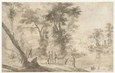 Landschap met de Doop van de Kamerling door Herman van Swanevelt