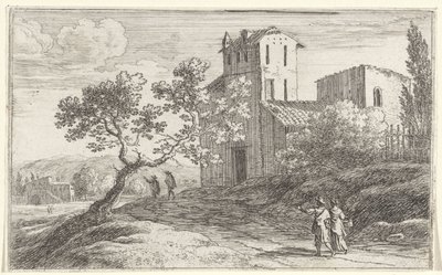 Landschap met een kromme boom door Herman van Swanevelt