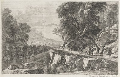 Landschap met twee ruiters door Herman van Swanevelt