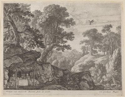 Sint Paulus en Sint Antonius bij de ingang van de grot door Herman van Swanevelt