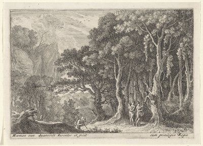 Sater verzamelt fruit (Landschappen met saters) door Herman van Swanevelt