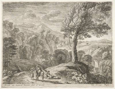 De vlucht naar Egypte: De grote boom en de waterval door Herman van Swanevelt