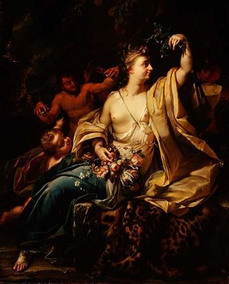Bacchante met een putto, saters en nimfen door Herman van der Myn