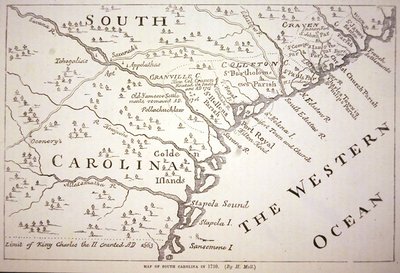 Kaart van South Carolina in 1730 door Hermann (after) Moll