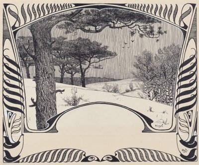 Een Winterlandschap Binnen een Jugendstil Rand door Hermann Hirzel