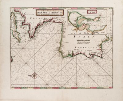 Een kaart van de kust van Engeland tot de Straat door Hermann Moll