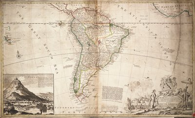 Kaart van Zuid-Amerika, ca. 1715 door Hermann Moll