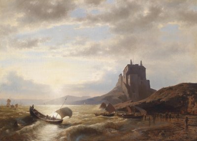 Kustlandschap met vissers door Hermann Ottomar Herzog