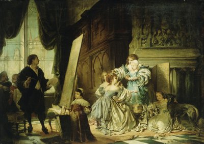 Van Dyck in zijn studio schildert een portret van Charles, prins van Wales, zoon van Charles I, 1876 door Hermann Schneider