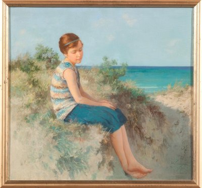 Meisje in de duinen aan het Noordzeestrand op Sylt door Hermann Seeger