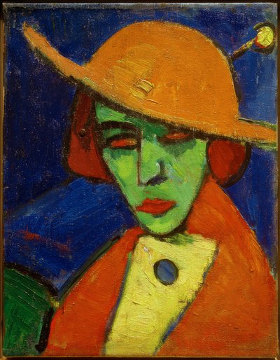 Groene vrouw met gele hoed II door Hermann Stenner