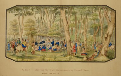 Sa-tan-ti richt zich tot de vredescommissarissen in Council Grove, Medicine Lodge Creek door Hermann Stieffel