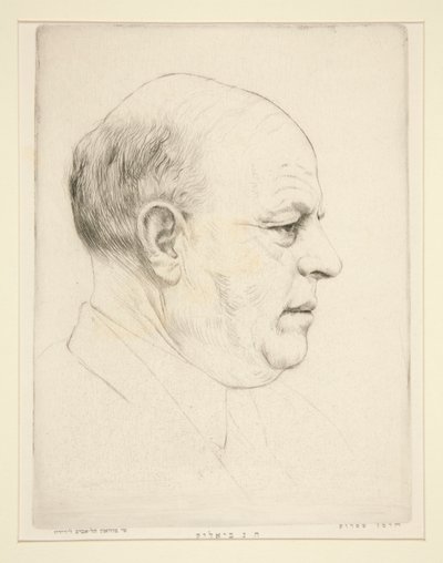 H. N. Bialik (portret van hoofd in profiel) door Hermann Struck