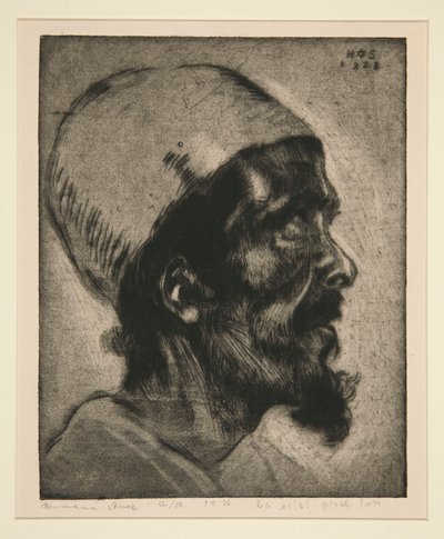 Mannelijk hoofd (van een blinde man?) in profiel door Hermann Struck