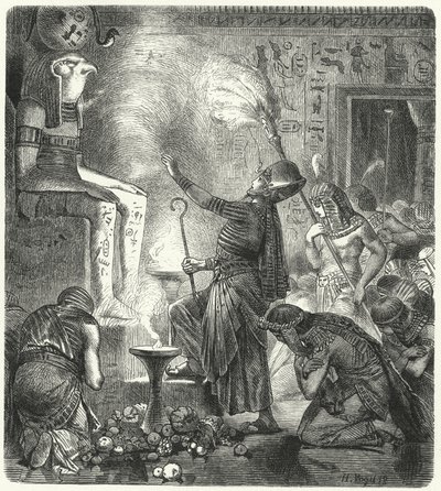 Een jonge Egyptische farao in een tempel door Hermann Vogel