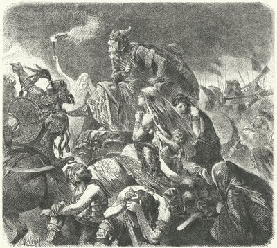 Attila de Hun na de beslissende aanval door de Visigoten bij de Slag om Chalons, 451 door Hermann Vogel
