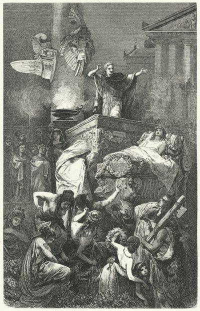 Augustus houdt de redevoering bij de begrafenis van zijn neef Marcellus, 23 v.Chr. door Hermann Vogel