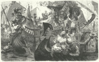 Catherine Cornaro vertrekt vanuit Venetië om koningin van Cyprus te worden, 1472 door Hermann Vogel