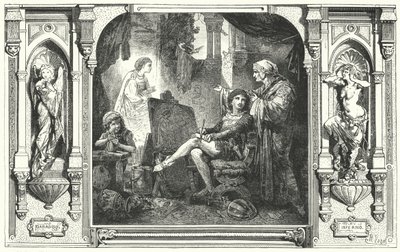 Dante Alighieri in het atelier van Giotto, 14e eeuw door Hermann Vogel