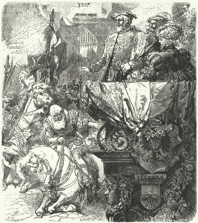 Hertog Ulrich van Württemberg vernedert zich voor de Heilige Roomse Keizer Karel V, 1548 door Hermann Vogel