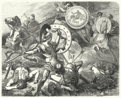 Epaminondas redt het leven van Pelopidas bij de Slag bij Mantinea, 385 v.Chr. door Hermann Vogel
