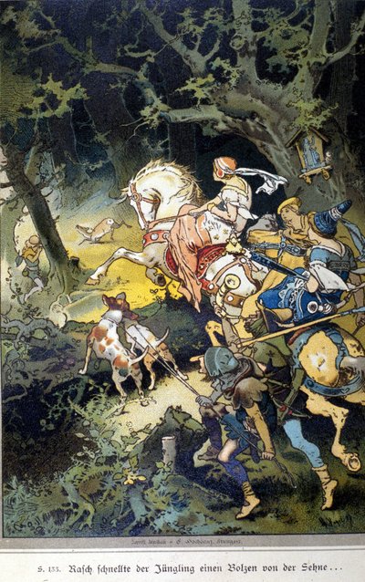 Illustratie van Vogel voor een verhaal van de broers Jacob (1785-1863) en Wilhelm (1786-1859) Grimm door Hermann Vogel