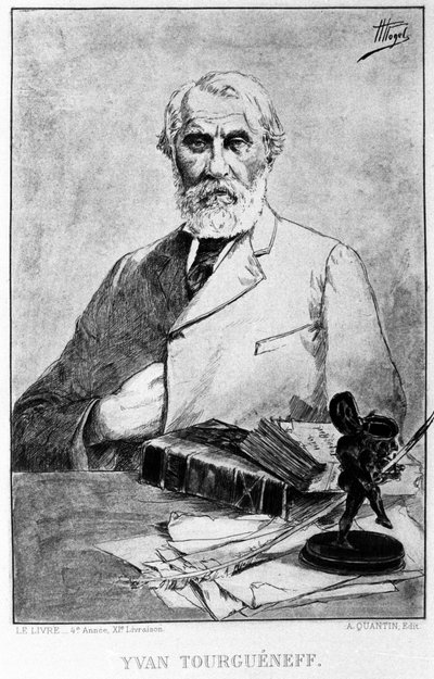 Portret van de Russische schrijver Ivan Toergenjev (1818 - 1883). Tekening door Hermann Vogel; sd. door Hermann Vogel