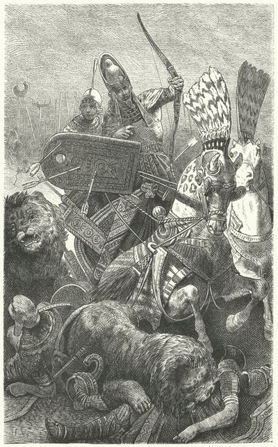 Ramesses de Grote bij de Slag om Kadesh, 1274 v.Chr. door Hermann Vogel