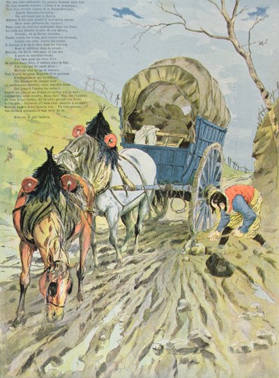 De kar vast in de modder, uit Fabels van Jean de La Fontaine, 1888 door Hermann Vogel