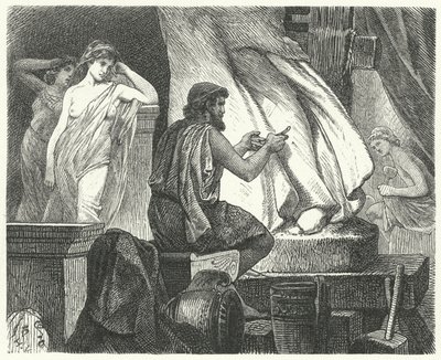 Het atelier van de Atheense beeldhouwer Praxiteles door Hermann Vogel