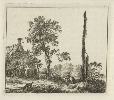 Landschap met de hoge paal door Hermanus Fock