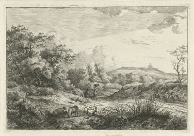 Landschap met herder en vrouw door Hermanus Fock