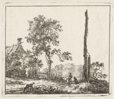 Landschap met hoge paal door Hermanus Fock