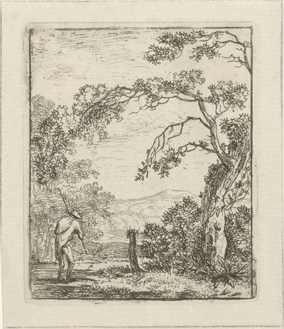 Landschap met man met knapzak door Hermanus Fock