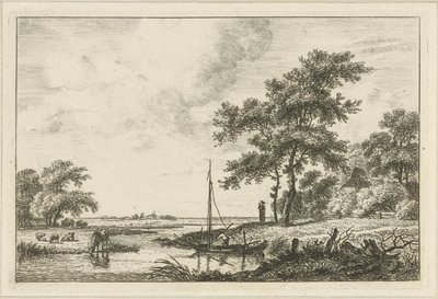 Landschap met schuitje door Hermanus Fock