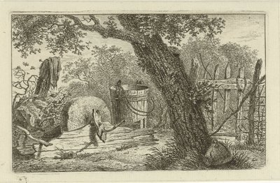 Landschap met slijpsteen door Hermanus Fock