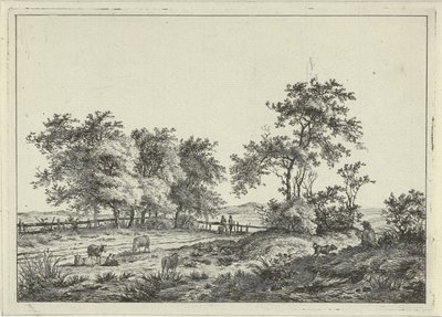 Landschap met tekenaar en hond door Hermanus Fock