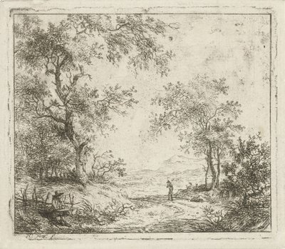 Landschap met tekenaar en wandelaar door Hermanus Fock