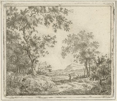 Landschap met tekenaar en wandelaar Zes landschappen (series title) door Hermanus Fock