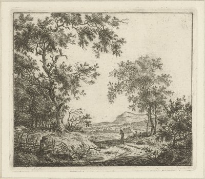 Landschap met tekenaar en wandelaar door Hermanus Fock