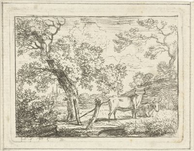 Landschap met twee koeien door Hermanus Fock
