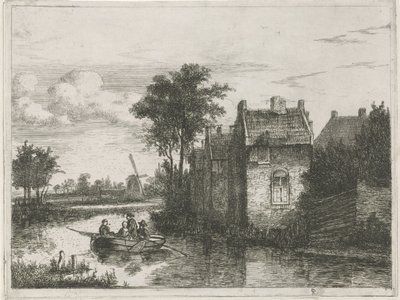 Boot met vier passagiers door Hermanus Jan Hendrik van Rijkelijkhuysen