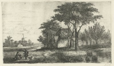 Landschap met een wandelaar door Hermanus Jan Hendrik van Rijkelijkhuysen