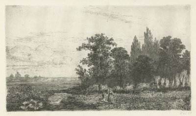 Man en vrouw bij een beekje aan de bosrand door Hermanus Jan Hendrik van Rijkelijkhuysen